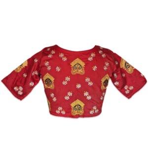 Red cotton embroidered blouse with elbow-length sleeves – back view