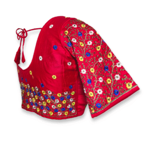 Side view of red blouse with yellow, white, and blue floral embroidery &ndash; Weavora